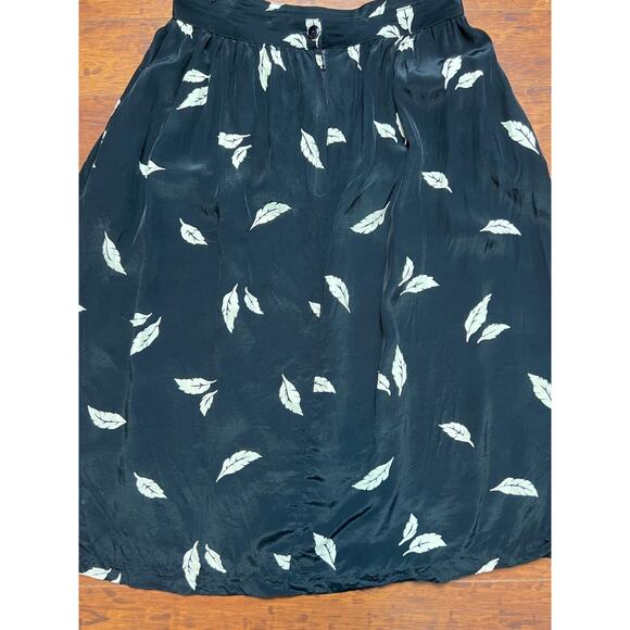 Black Satin Skirt Feather Leaf Print Boho Tattoo of California Size 4 Pockets - Picture 6 of 8